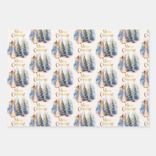 Feuille De Papier Cadeau Peter le lapin Joyeux sapin de Noël (Devant)