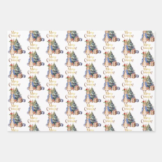 Feuille De Papier Cadeau Peter le lapin Joyeux sapin de Noël (Devant 3)