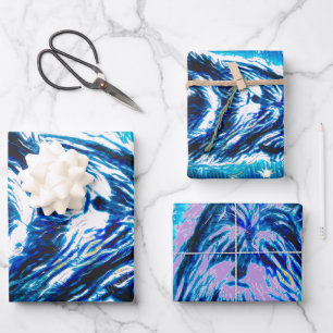 Feuille De Papier Cadeau Petit Chien en bleu