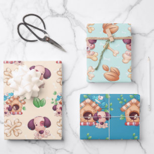 Feuille De Papier Cadeau Petit Chien et Chien House Boy