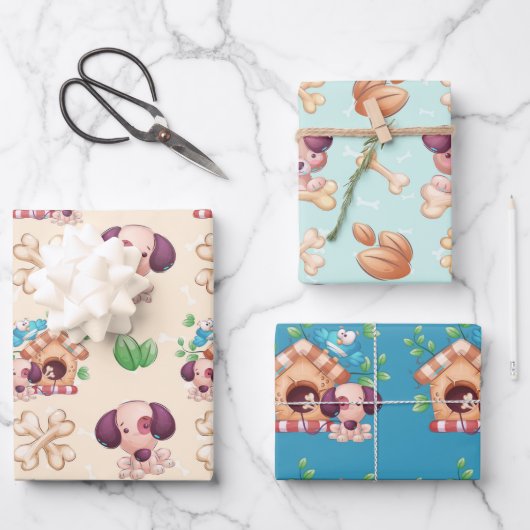 Feuille De Papier Cadeau Petit Chien et Chien House Boy (Recto)