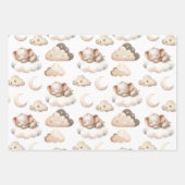 Feuille De Papier Cadeau Petit Éléphant Dormir, Nuages, Étoiles (Devant)