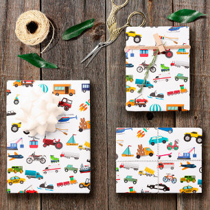 Feuille De Papier Cadeau Petit Garçon Things That Move Vehicle Cars Kid