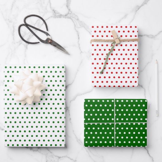 Feuille De Papier Cadeau Petit Motif À petits pois en rouge vert foncé (Recto)