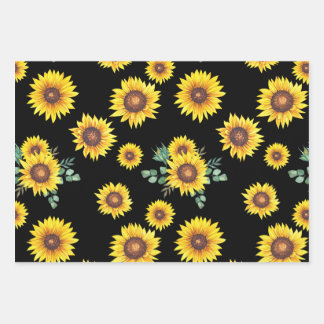 Feuille De Papier Cadeau Petit motif de tournesol sur Arrière - plan noir