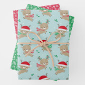 Feuille De Papier Cadeau Petit renne de Noël mignon en bleu (En situation)