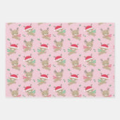Feuille De Papier Cadeau Petit renne de Noël mignon rose (Devant)