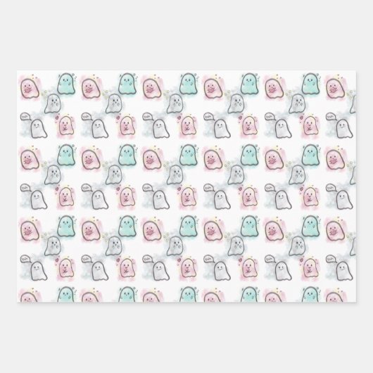 Feuille De Papier Cadeau Petite fête de fantômes  (Devant)