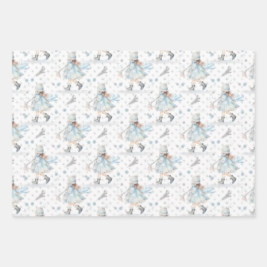 Feuille De Papier Cadeau Petite fille de Noël bleue (Devant)