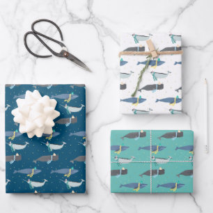 Feuille De Papier Cadeau Petites baleines Écharpes hiver Anniversaire Enfan