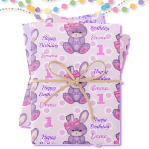 Feuille De Papier Cadeau Petites filles de lapin mignonne rose et lavande N