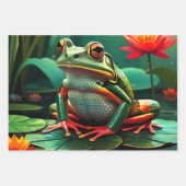 Feuille De Papier Cadeau Petites grenouilles mignonnes assises sur un étang (Devant 2)