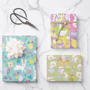 Feuille De Papier Cadeau Petits Agneaux Et Lapins