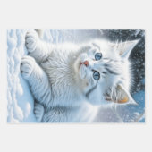 Feuille De Papier Cadeau Petits chatons blancs à Noël de neige (Devant 2)