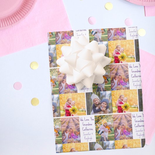 Feuille De Papier Cadeau Petits-enfants - Photo Collage Grand-mère Annivers