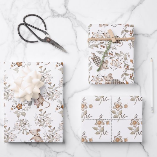Feuille De Papier Cadeau Petits Souris Brun Actifs Bébé (Recto)