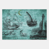 Feuille De Papier Cadeau Phares et navires vintages (Devant 2)