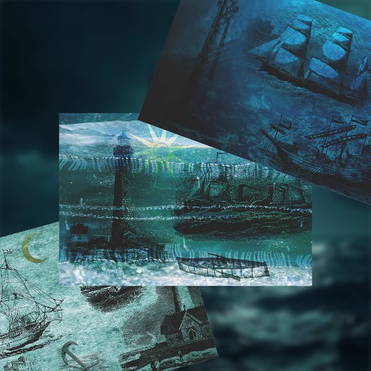 Feuille De Papier Cadeau Phares et navires vintages