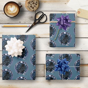 Feuille De Papier Cadeau Phases de la lune corail Étoiles Bleu