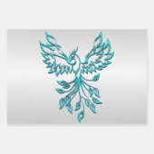 Feuille De Papier Cadeau Phoenix bleu turquoise sur Argent (Devant 3)