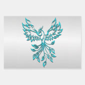 Feuille De Papier Cadeau Phoenix bleu turquoise sur Argent (Devant 2)