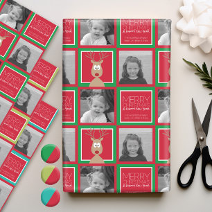 Feuille De Papier Cadeau Photo avec renne de dessin animé avec Joyeux Noël