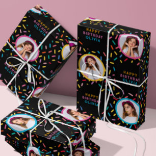 Feuille De Papier Cadeau Photo Collage Arc-en-ciel Sprinkles Joyeux anniver