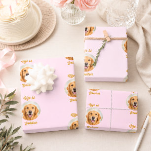 Feuille De Papier Cadeau Photo de chien Retriever doré rose blanc mignon