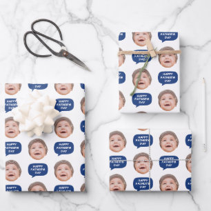 Feuille De Papier Cadeau Photo de visage et bulle de mots bleu marine
