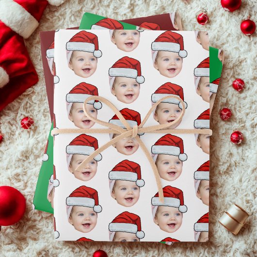 Feuille De Papier Cadeau Photo de visage mignon personnalisée Noël de Noël