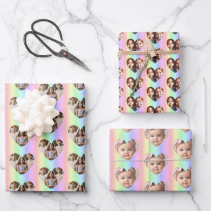 Feuille De Papier Cadeau Photo du coeur personnalisée, arc-en-ciel vertical