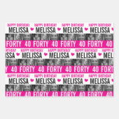 Feuille De Papier Cadeau Photos de 40e anniversaire noir blanc rose chaud (Devant)