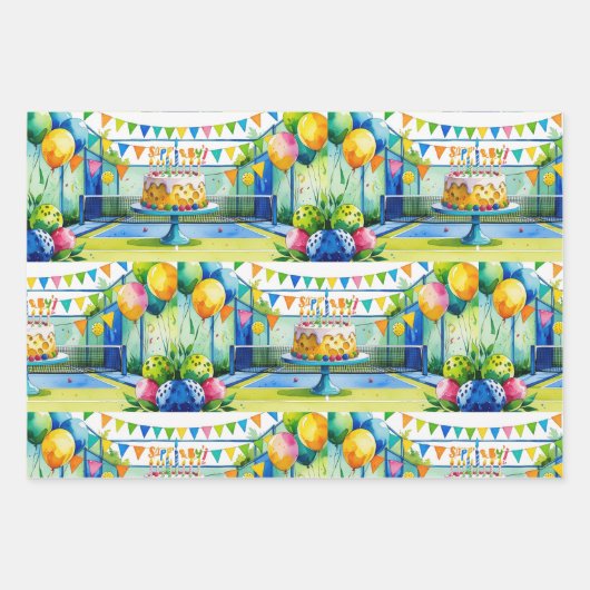 Feuille De Papier Cadeau Pickleball Anniversaire thème (Devant)