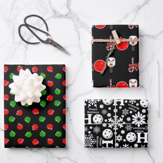 Feuille De Papier Cadeau Pickleball Joie Cadeaux de Noël Rouge Vert Noir (Recto)