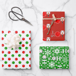 Feuille De Papier Cadeau Pickleball Joie Noël Ornements de fête Rouge Vert