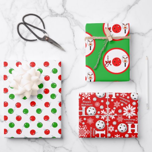 Feuille De Papier Cadeau Pickleball Joy Fête de Noël Rouge Vert Ornements (Recto)