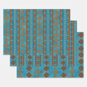 Feuille De Papier Cadeau Pics Turquoise géométrique du sud-ouest