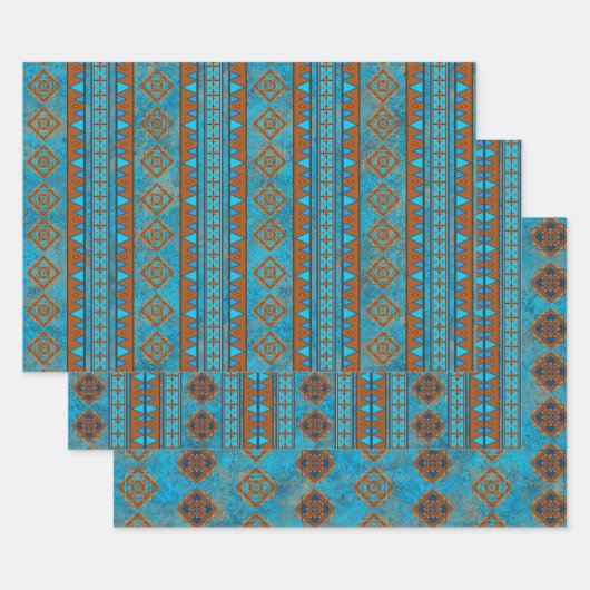 Feuille De Papier Cadeau Pics Turquoise géométrique du sud-ouest (Lot)