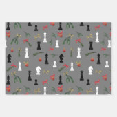 Feuille De Papier Cadeau Pièces d'échecs de Noël Jeu Motif gris (Devant 3)