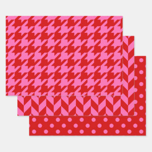 Feuille De Papier Cadeau Pied-de-poule, Sergé, Points DIY Couleurs Rouge Ro