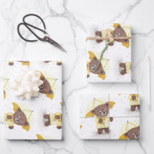 Feuille De Papier Cadeau Pied d'ours dans la pluie
