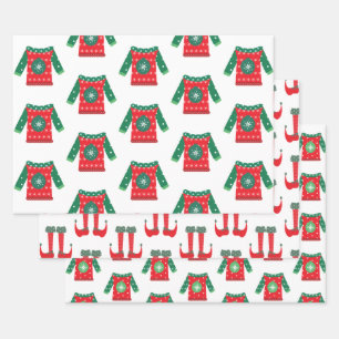 Feuille De Papier Cadeau Pieds de lutin de Noël et pulls moches Fantaisiste