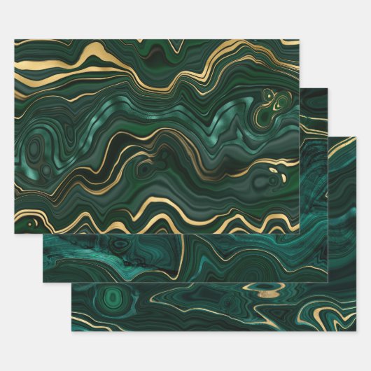 Feuille De Papier Cadeau Pierre de Malachite verte et dorée (Lot)
