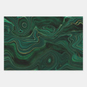 Feuille De Papier Cadeau Pierre de Malachite verte et dorée (Devant)