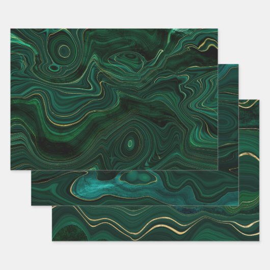 Feuille De Papier Cadeau Pierre de Malachite verte et dorée (Lot)