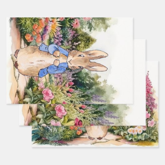 Feuille De Papier Cadeau Pierre le lapin dans son jardin (Lot)