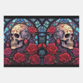 Feuille De Papier Cadeau Pierres et tiges Crâne et Rose (Devant 3)