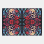 Feuille De Papier Cadeau Pierres et tiges Crâne et Rose (Devant 2)