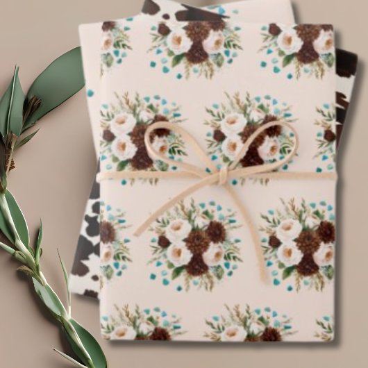 Feuille De Papier Cadeau Pierres Turquoise Fleur sauvage de Boho Western Ru