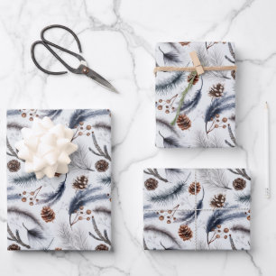 Feuille De Papier Cadeau Pine Cones et aiguilles de pin Noël Motif